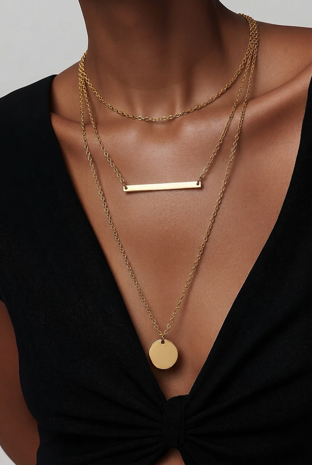 Layered Bar & Disc Necklace