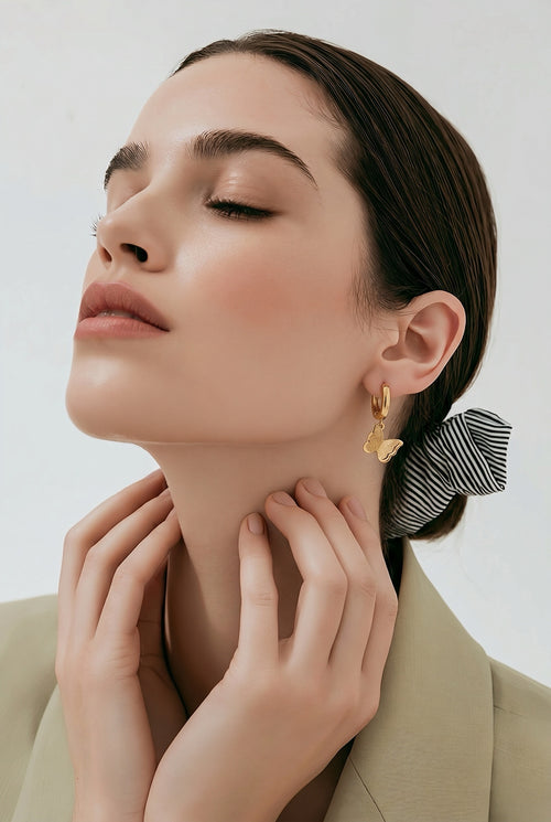 Butterfly Drop Huggie Earrings