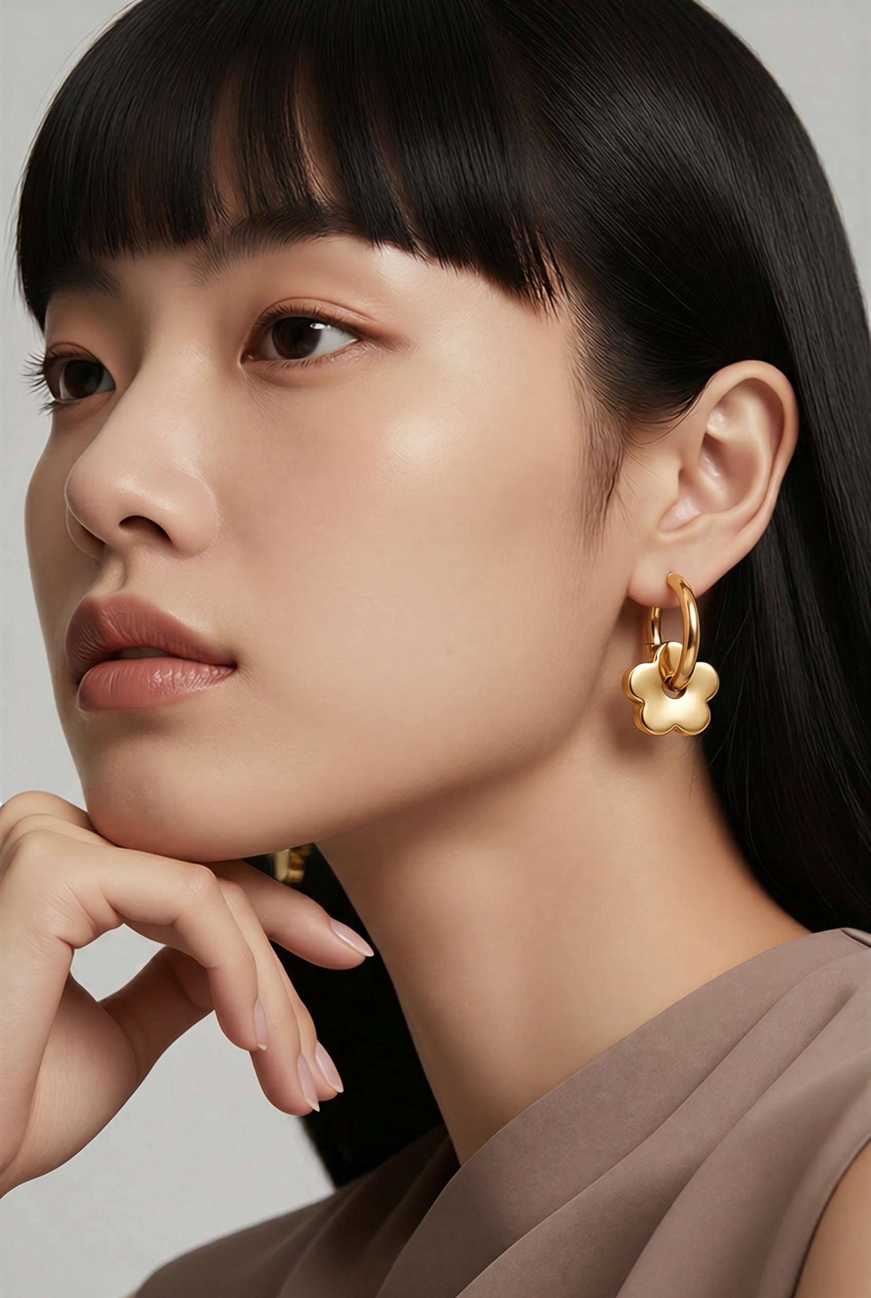 Flower Drop Huggie Earrings