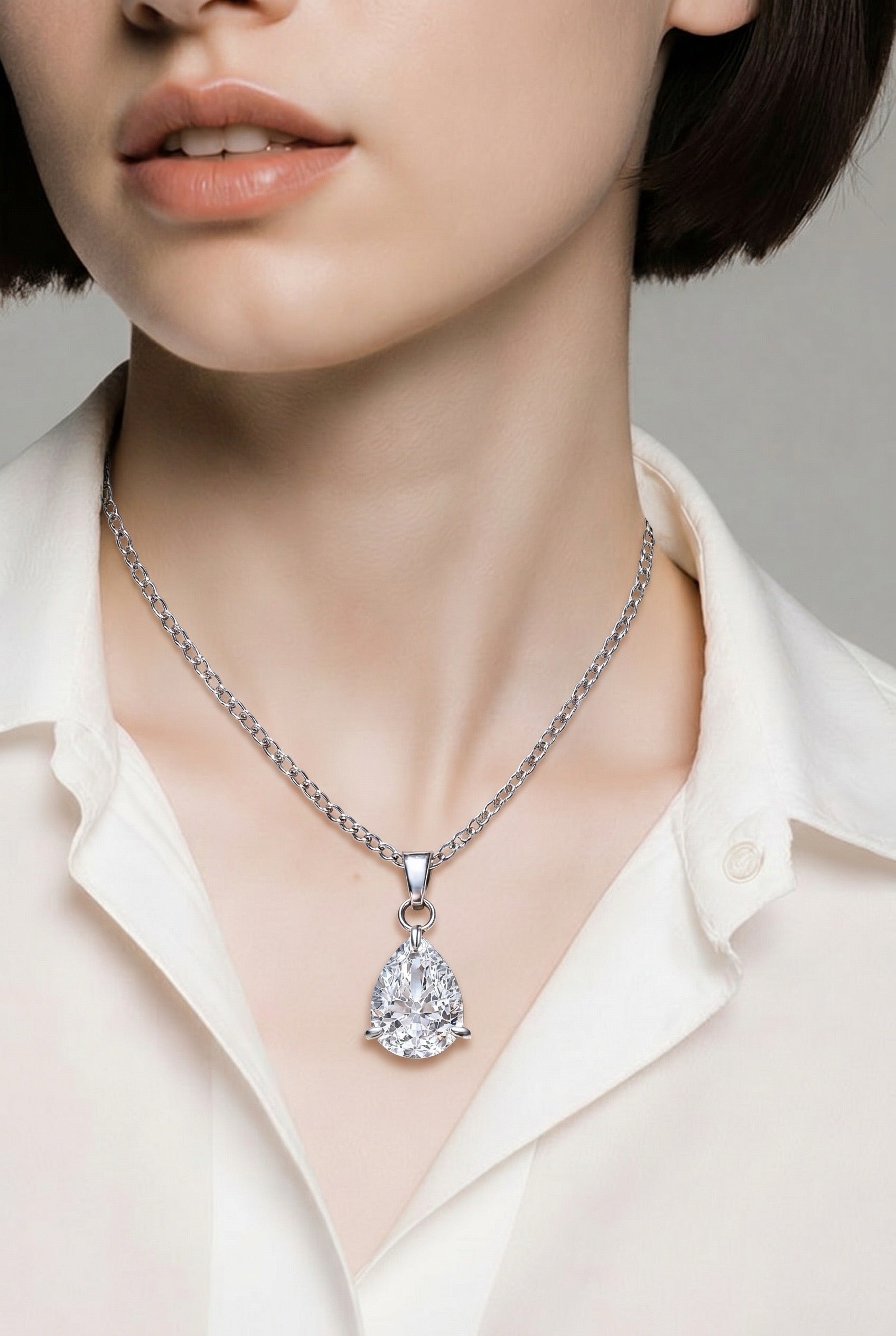 Teardrop Crystal Necklace (Silver)