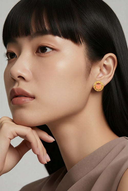 Amber Dome Stud Earrings