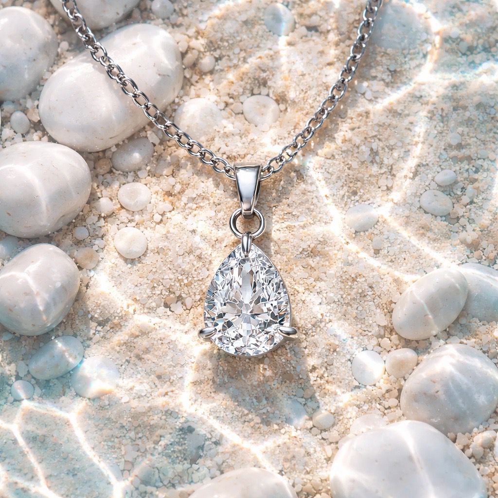 Teardrop Crystal Necklace (Silver)