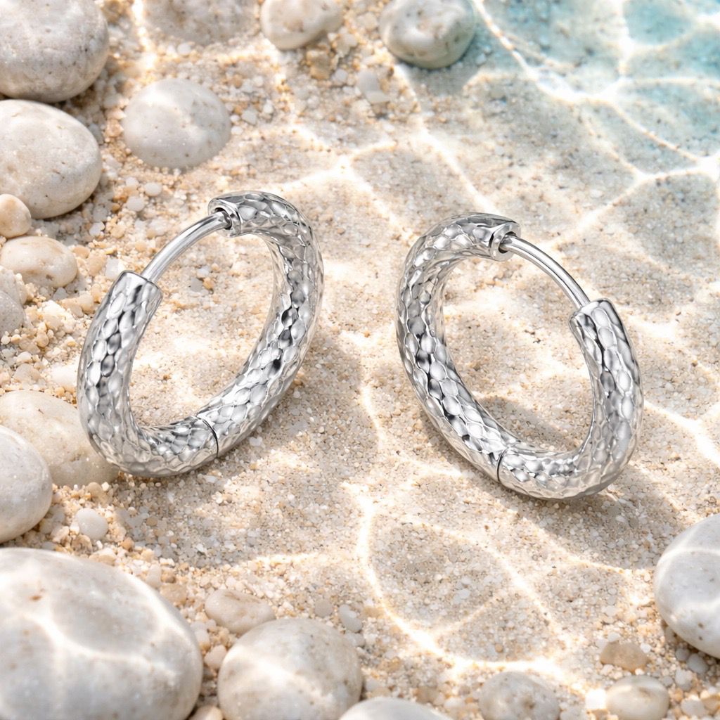 Textured Hoop Earrings (Silver)