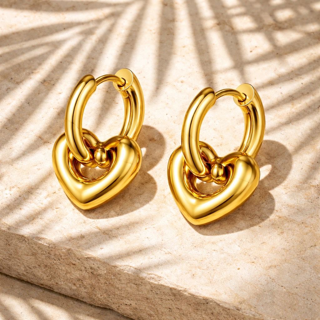 Heart Link Huggie Earrings