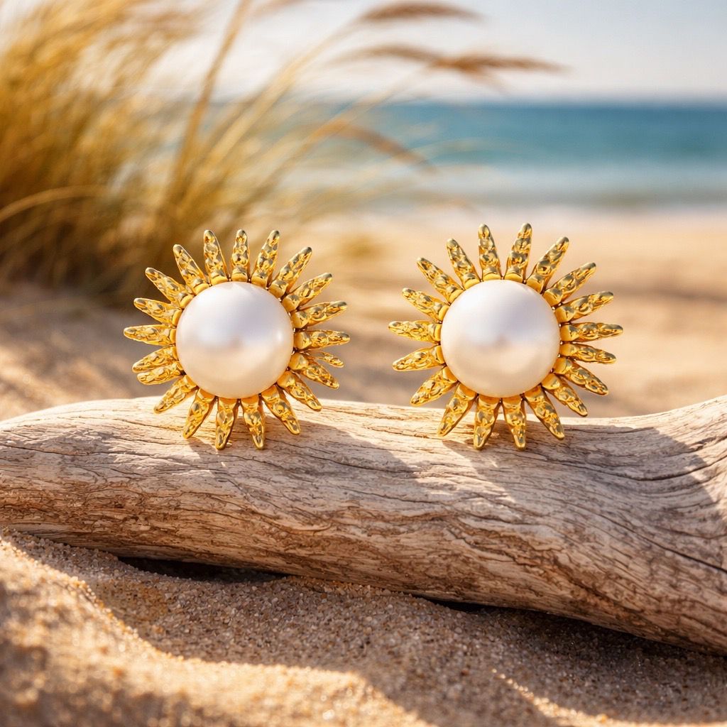 Sun Pearl Stud Earrings