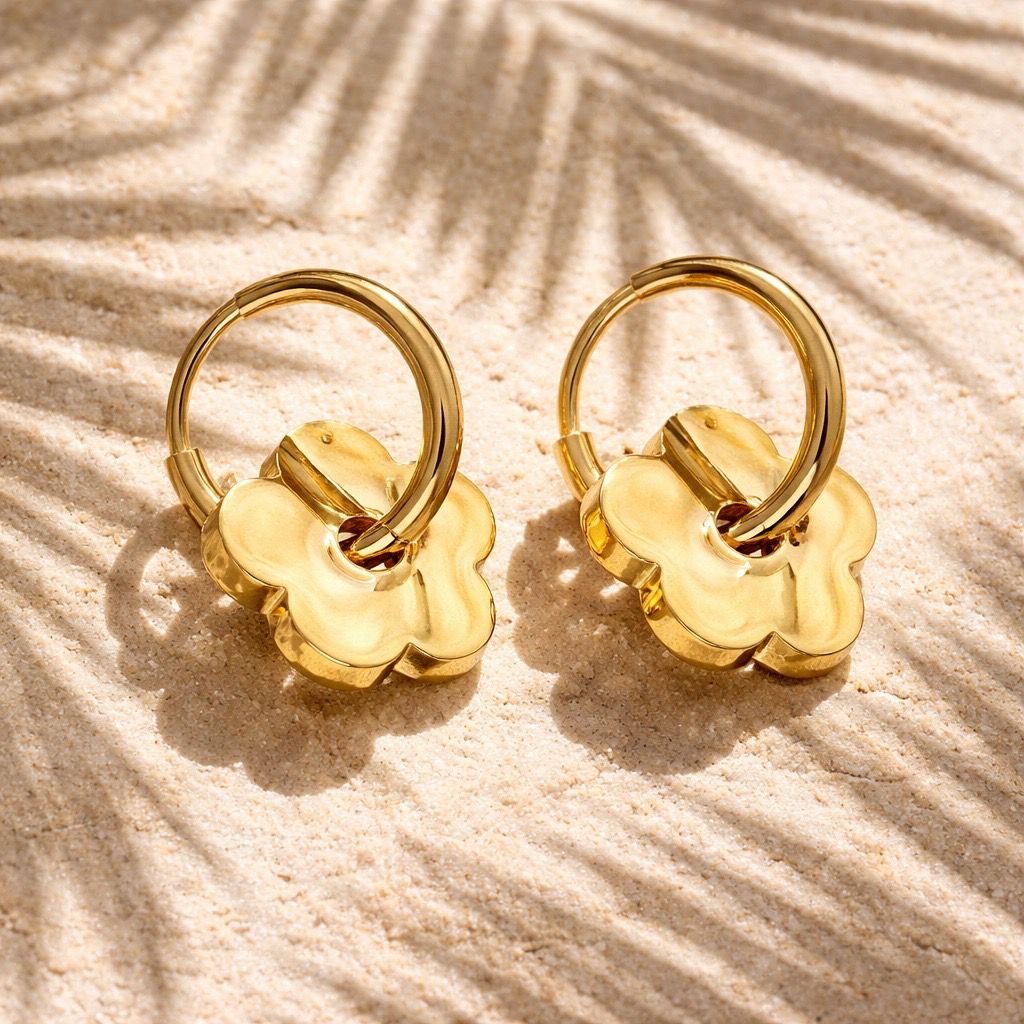 Flower Drop Huggie Earrings